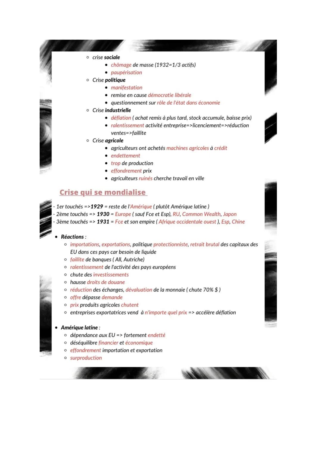La crise de 1929
Définitions
- Crise : A la fois un évènement brutal et une évolution plus ou moins longue, qui montre
des faiblesses struct