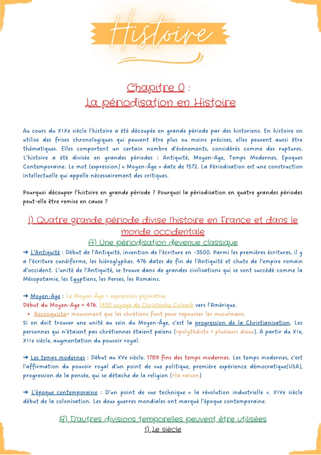 : Histoire &
Chapitre 0:
La périodisation en Histoire
Au cours du XIXe siècle l'histoire a été découpée en grande période par des historiens