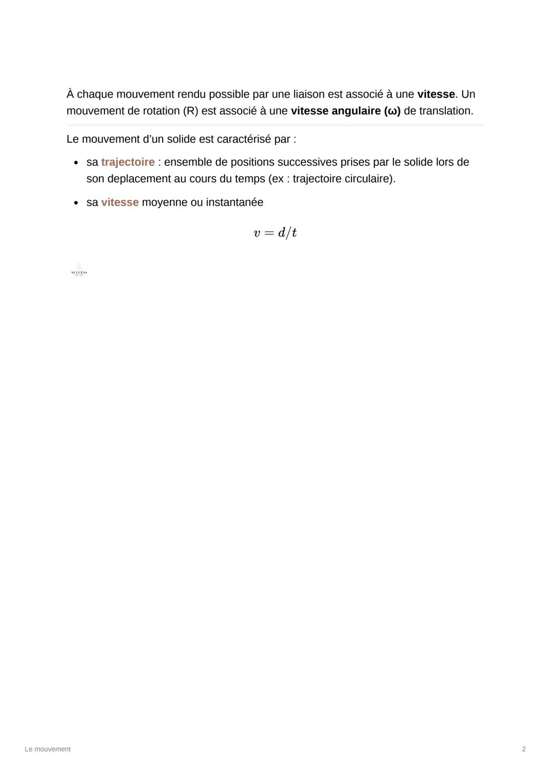 Le mouvement
Les mouvements peuvent être représentés dans un système de coordonnées
orthonormé (ou de référence) en choisissant un point app