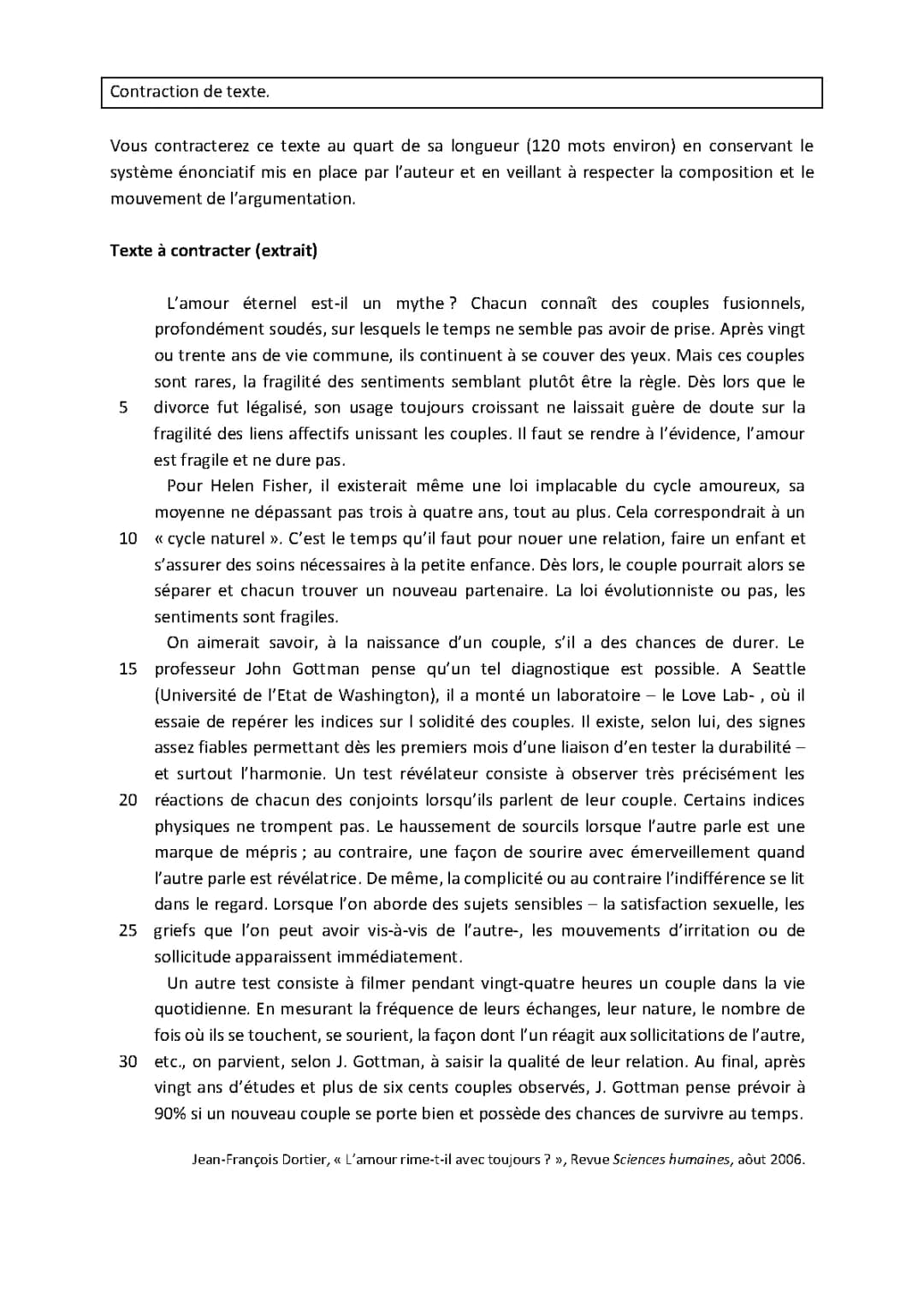 Sujet+Corrigé de Contraction de Texte PDF pour Enfant