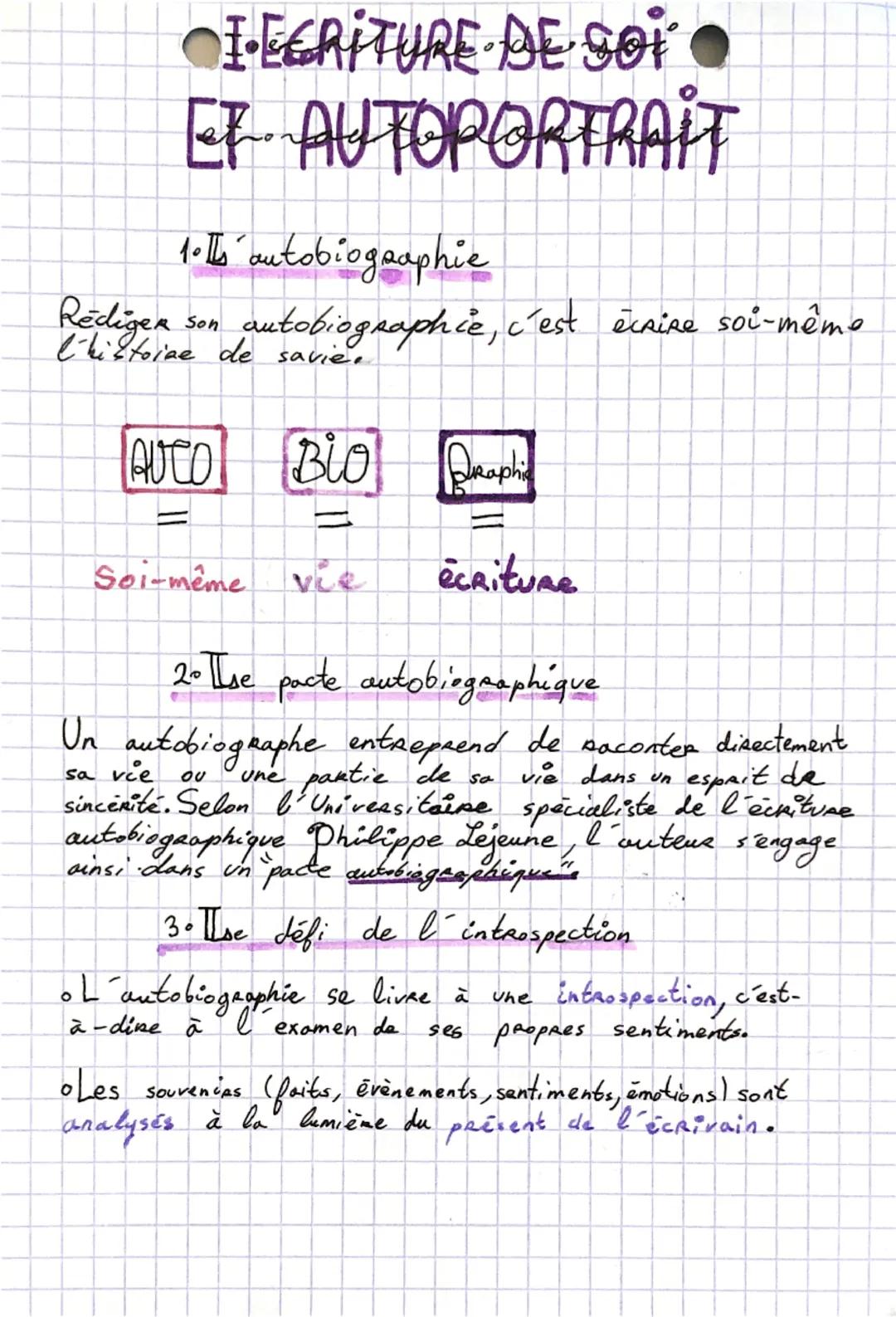 IEERITURE DE Soi •
ET AUTOPORTRAIT
1. Is autobiographie
Rediger son autobiographie, c
autobiographie, c'est écrire soi-même
l'histoire de sa