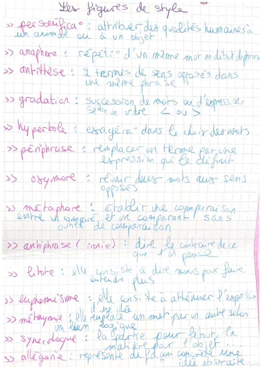 Yes figures de style
» personifica: attribuer des qualites humaines à
un arimde ou à un objet
» anaphore: répétio d'un même mot en dibut dep