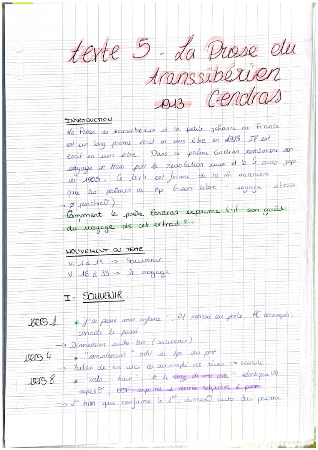 vers
vers 4
vers 8
texte 5- La Prose du
transsibérien
1913 Cendras
INTRODUCTION
France
La Prose du transsibéxien et la petite Johanne de
ver
