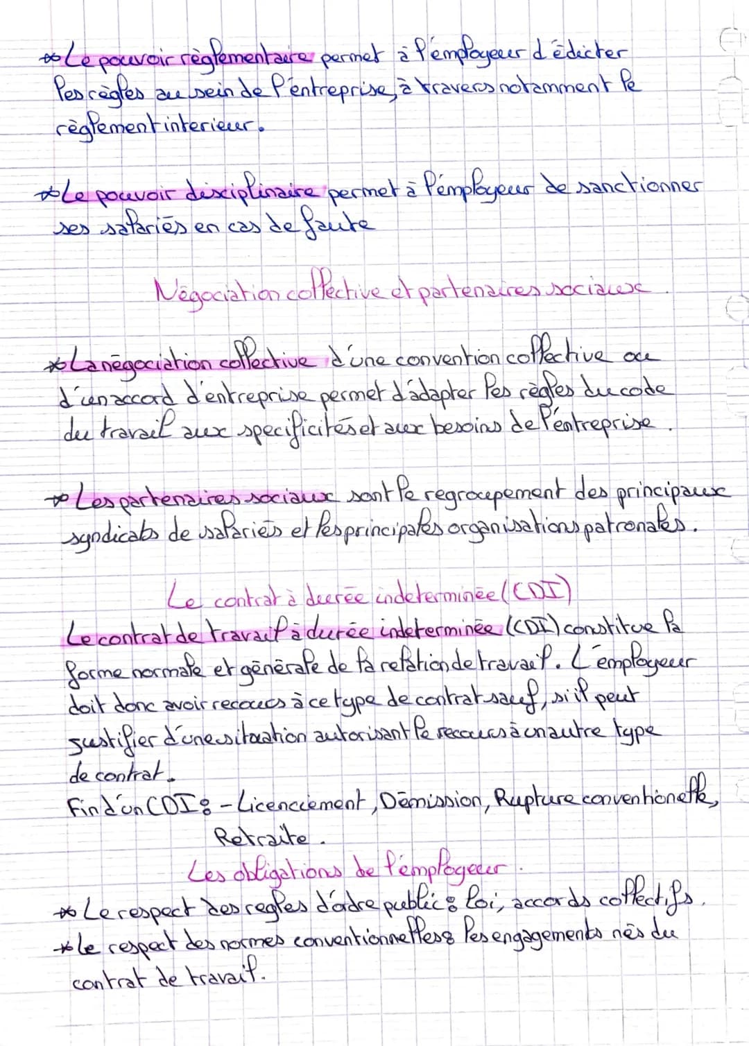 Chapitre 5
Le contrat de travail
Les éléments du contrat de travail.
* Un contrat de travail à pour objet la mise à disposition.
d'une prest