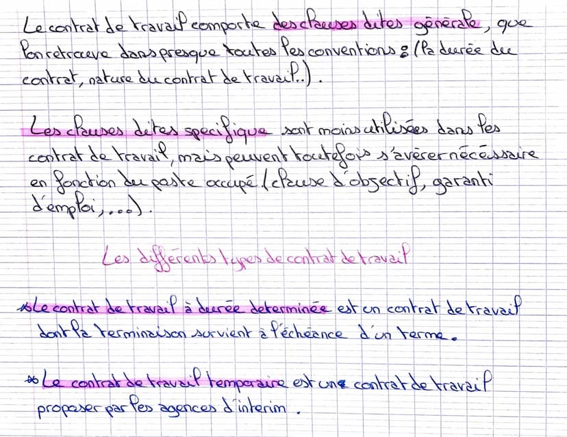 Chapitre 5
Le contrat de travail
Les éléments du contrat de travail.
* Un contrat de travail à pour objet la mise à disposition.
d'une prest