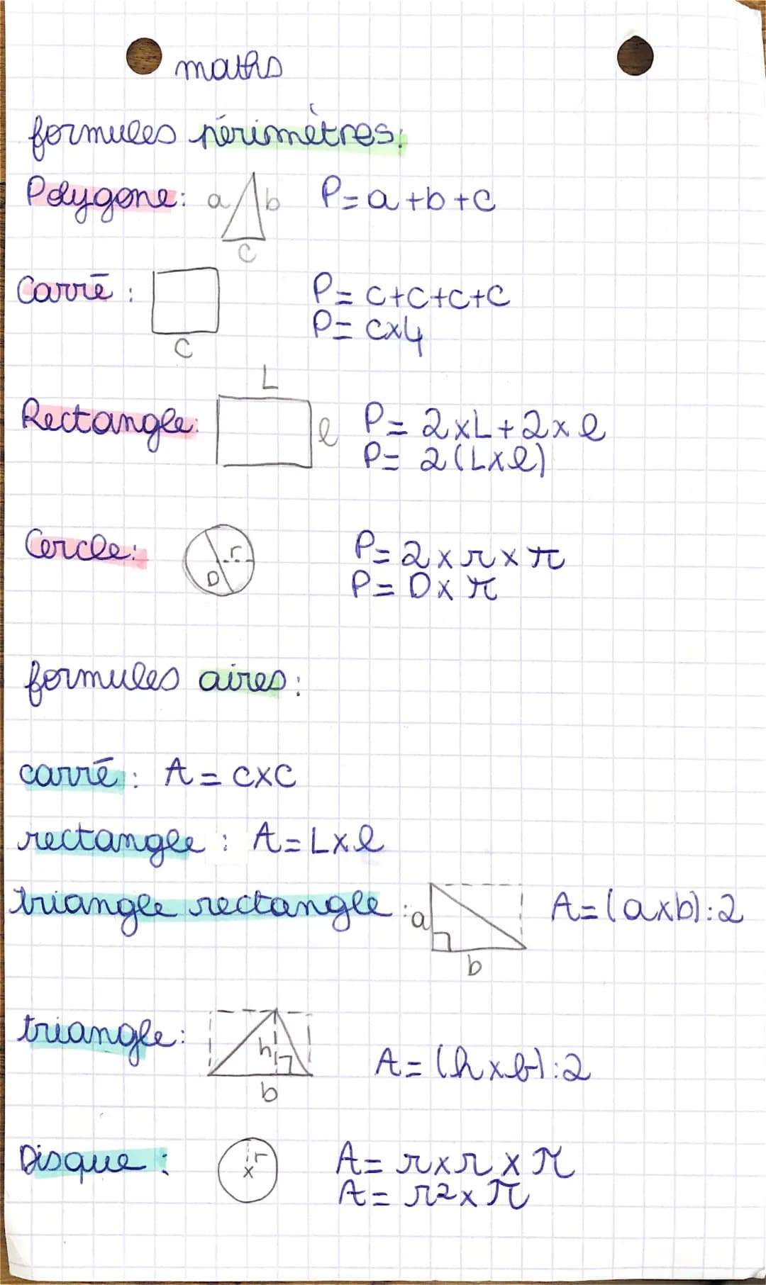 formules périmètre, aires et volumes 
