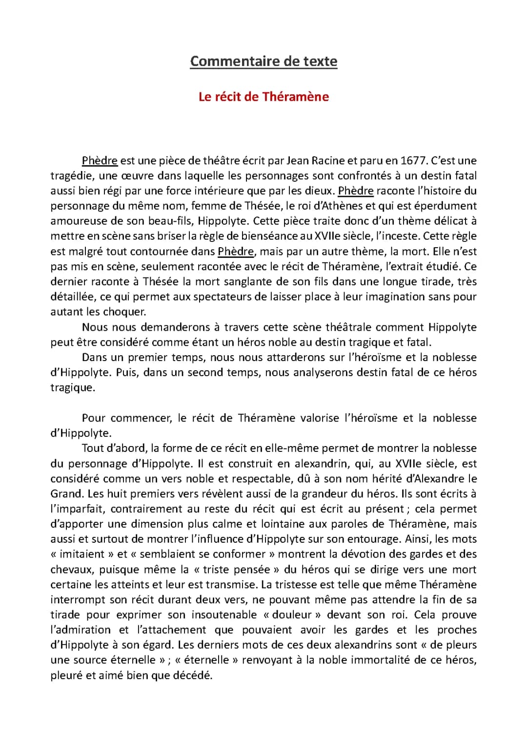 Phèdre : Récit de Théramène Acte 5 Scène 6 PDF et Résumé
