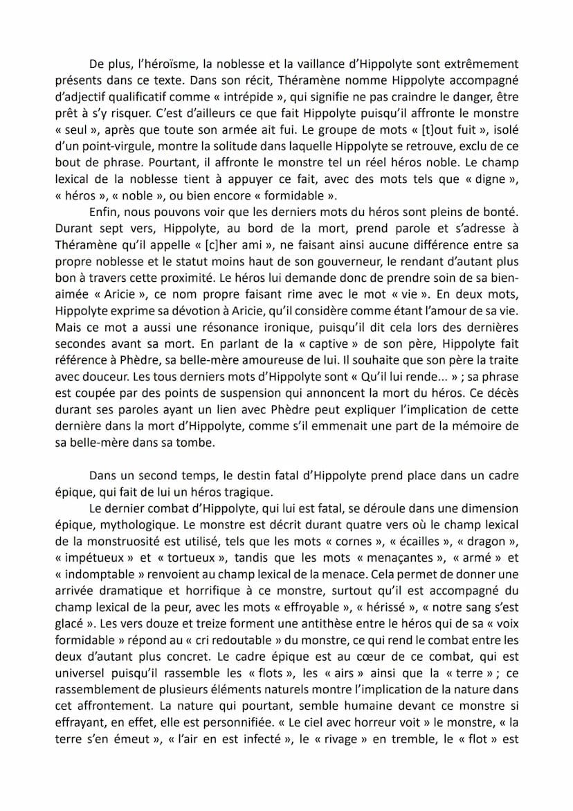 Commentaire de texte
Le récit de Théramène
Phèdre est une pièce de théâtre écrit par Jean Racine et paru en 1677. C'est une
tragédie, une œu
