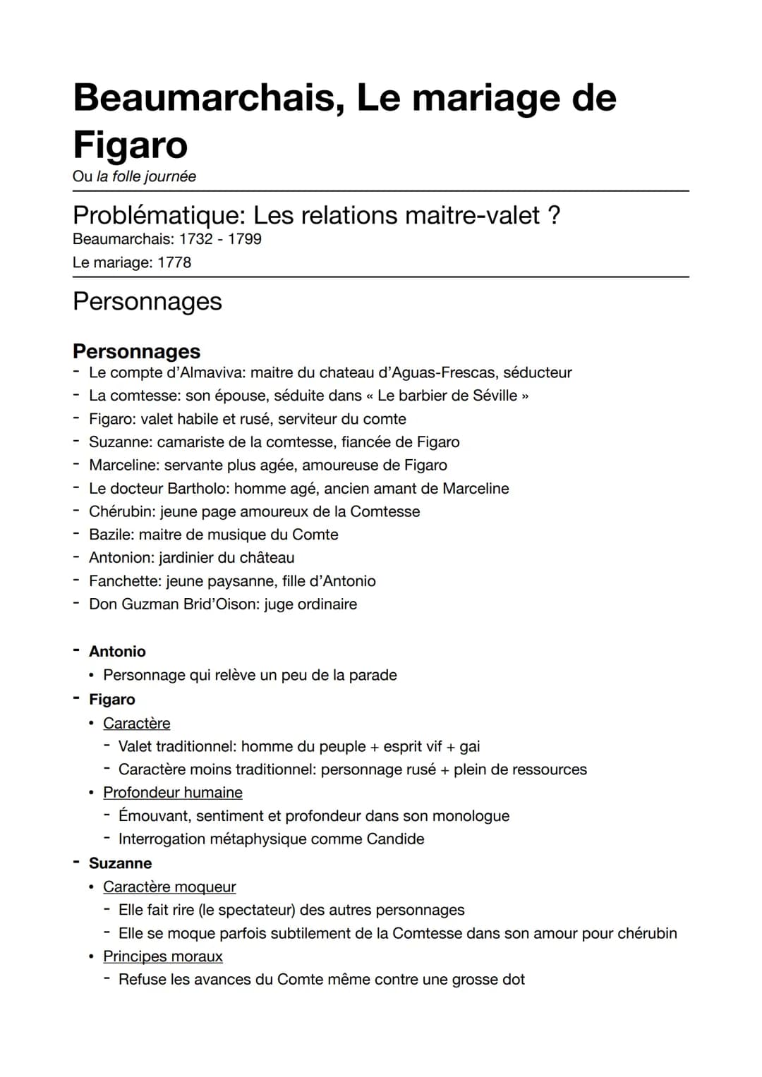 Beaumarchais, Le mariage de
Figaro
Ou la folle journée
Problématique: Les relations maitre-valet ?
Beaumarchais: 1732 1799
Le mariage: 1778
