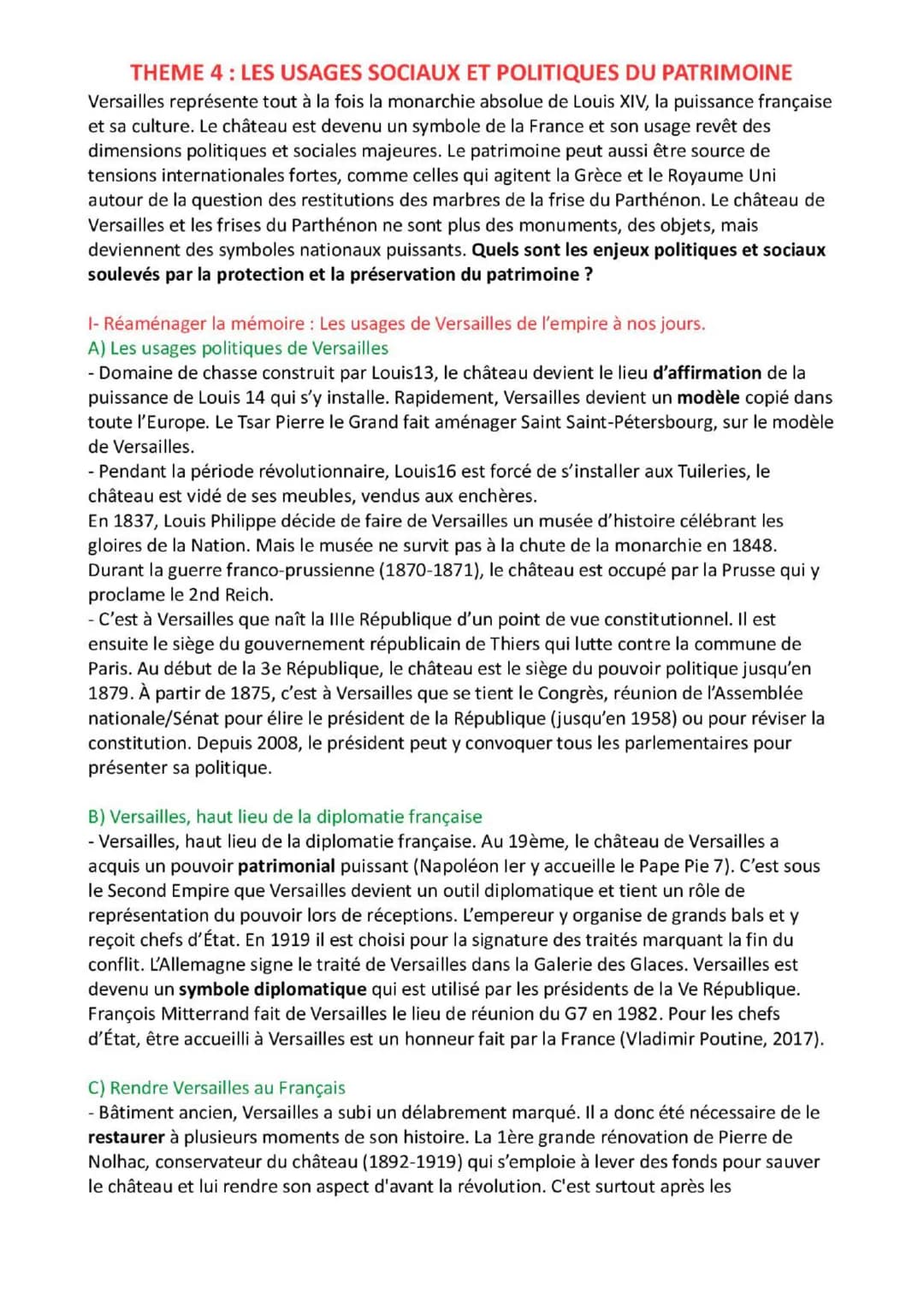 THEME 4: LES USAGES SOCIAUX ET POLITIQUES DU PATRIMOINE
Versailles représente tout à la fois la monarchie absolue de Louis XIV, la puissance