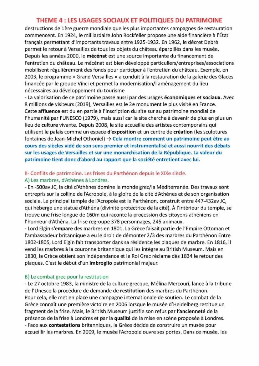 THEME 4: LES USAGES SOCIAUX ET POLITIQUES DU PATRIMOINE
Versailles représente tout à la fois la monarchie absolue de Louis XIV, la puissance