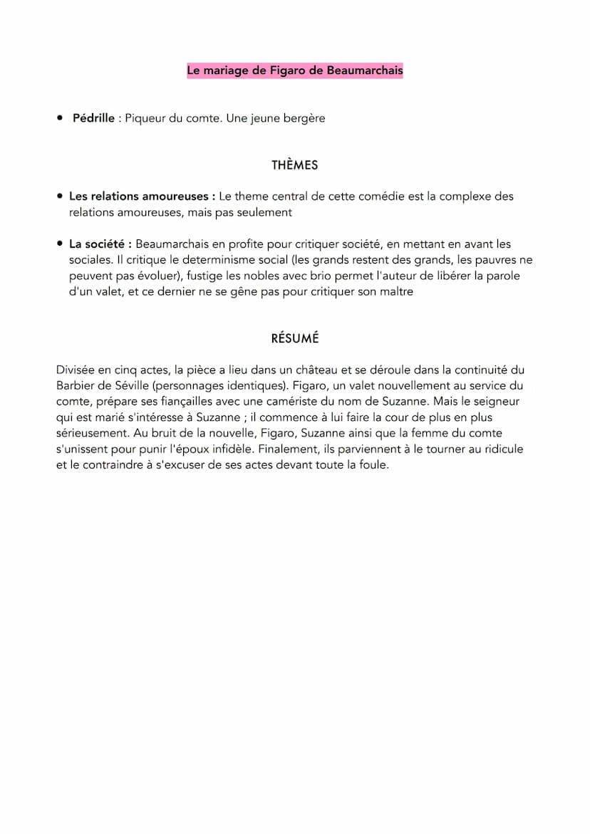 Le mariage de Figaro de Beaumarchais
CONTEXTE
La Folle Journée ou le Mariage de Figaro, communément appelée Le Mariage de
Figaro, est une co