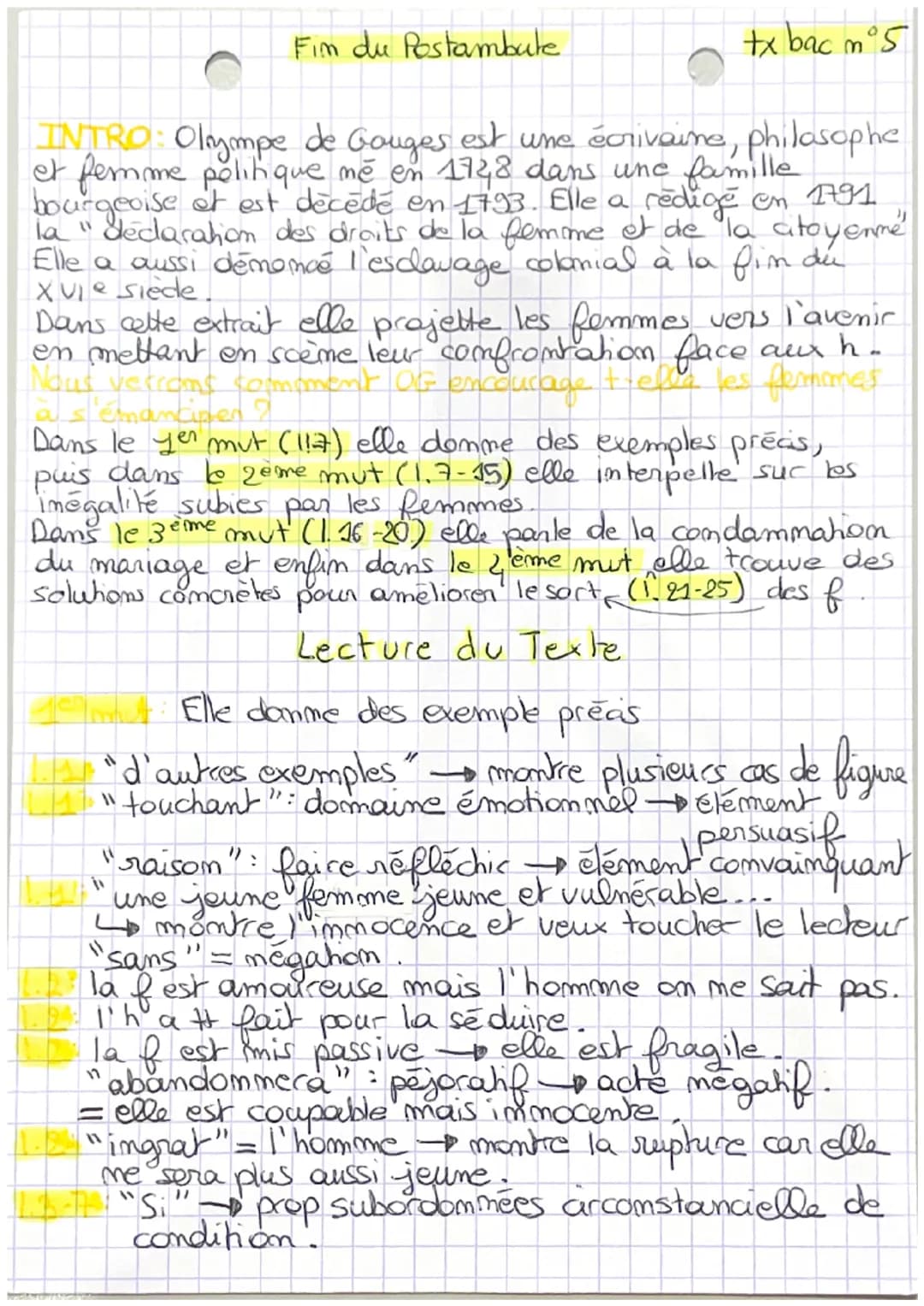 Fim du Postambute
tx bac mº5
INTRO: Olympe de Gouges est une écrivaine, philosophe
et femme politique me en 1728 dans une famille.
bourgeois