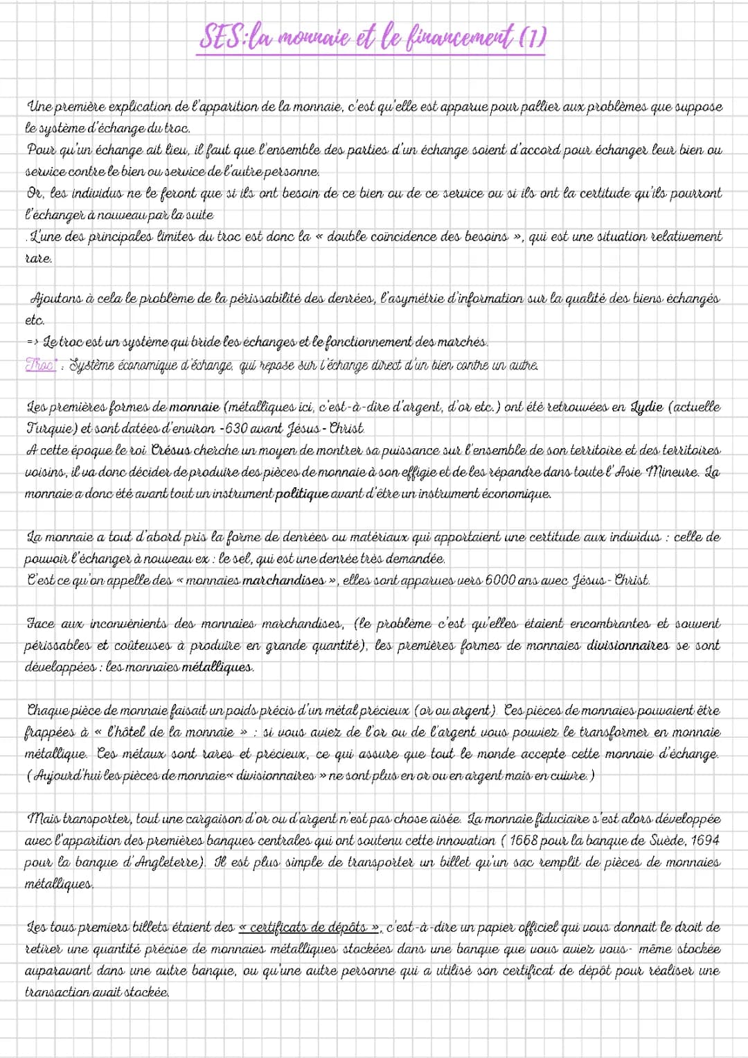 SES: la monnaie et le financement 