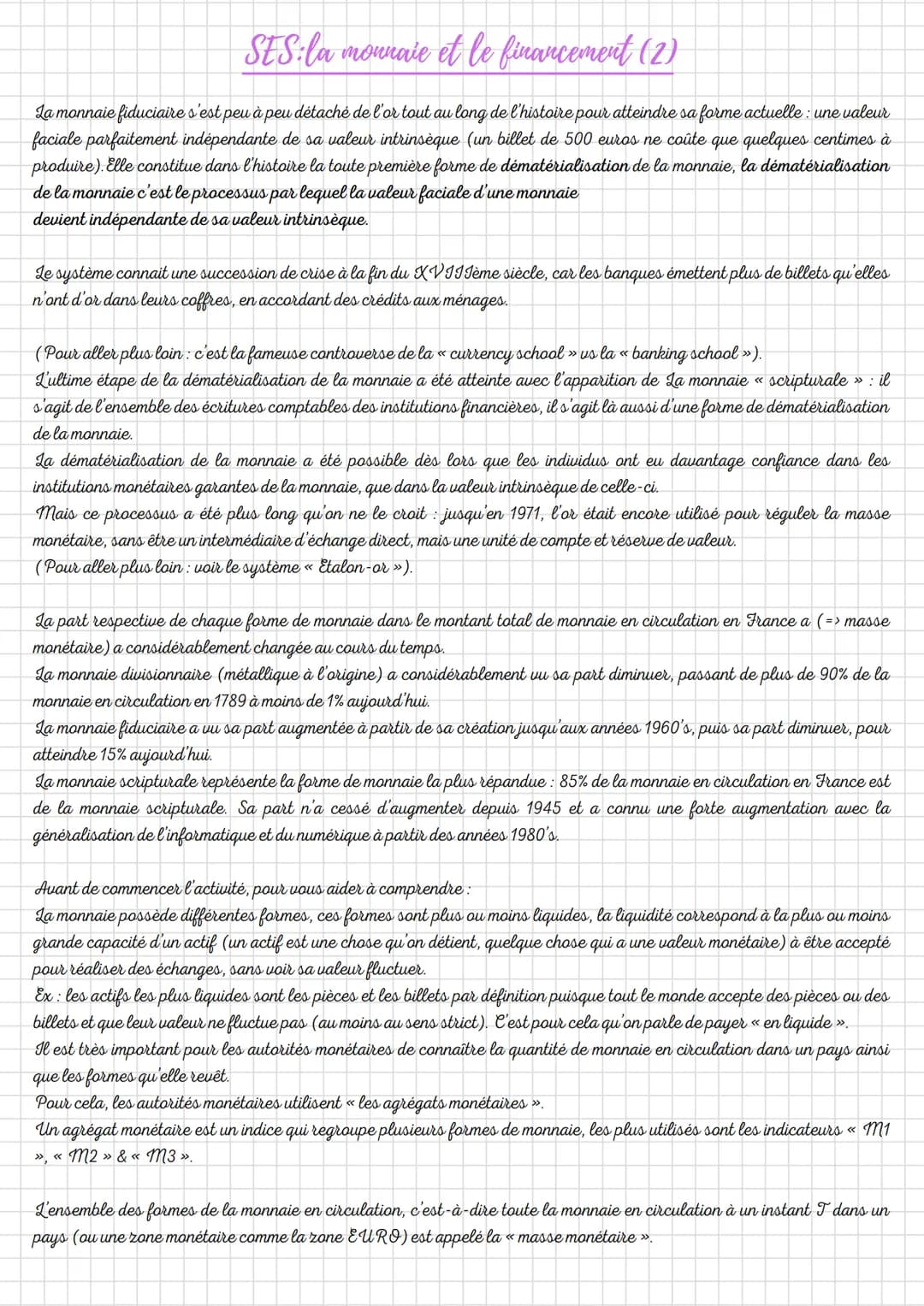 SES: la monnaie et le financement (1)
Une première explication de l'apparition de la monnaie, c'est qu'elle est apparue pour pallier aux pro