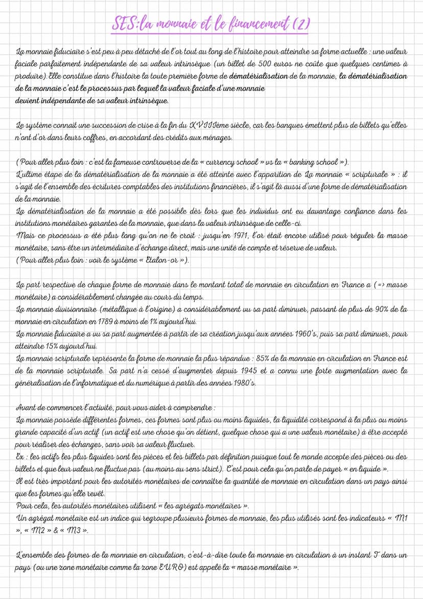 SES: la monnaie et le financement (1)
Une première explication de l'apparition de la monnaie, c'est qu'elle est apparue pour pallier aux pro