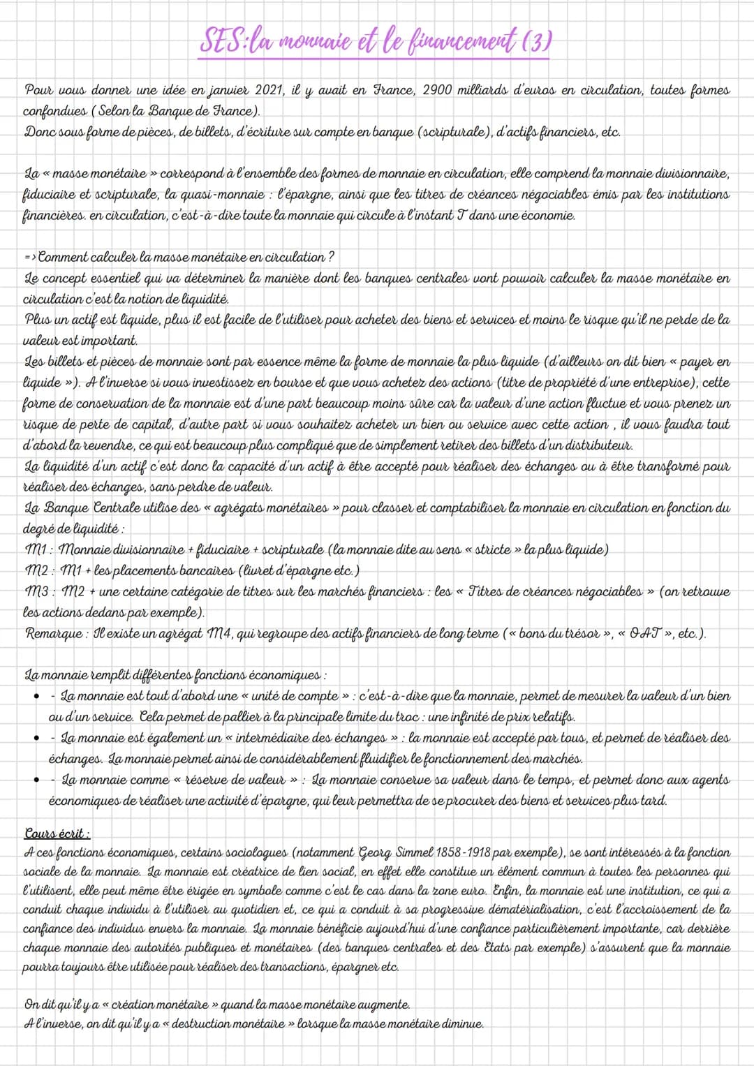 SES: la monnaie et le financement (1)
Une première explication de l'apparition de la monnaie, c'est qu'elle est apparue pour pallier aux pro