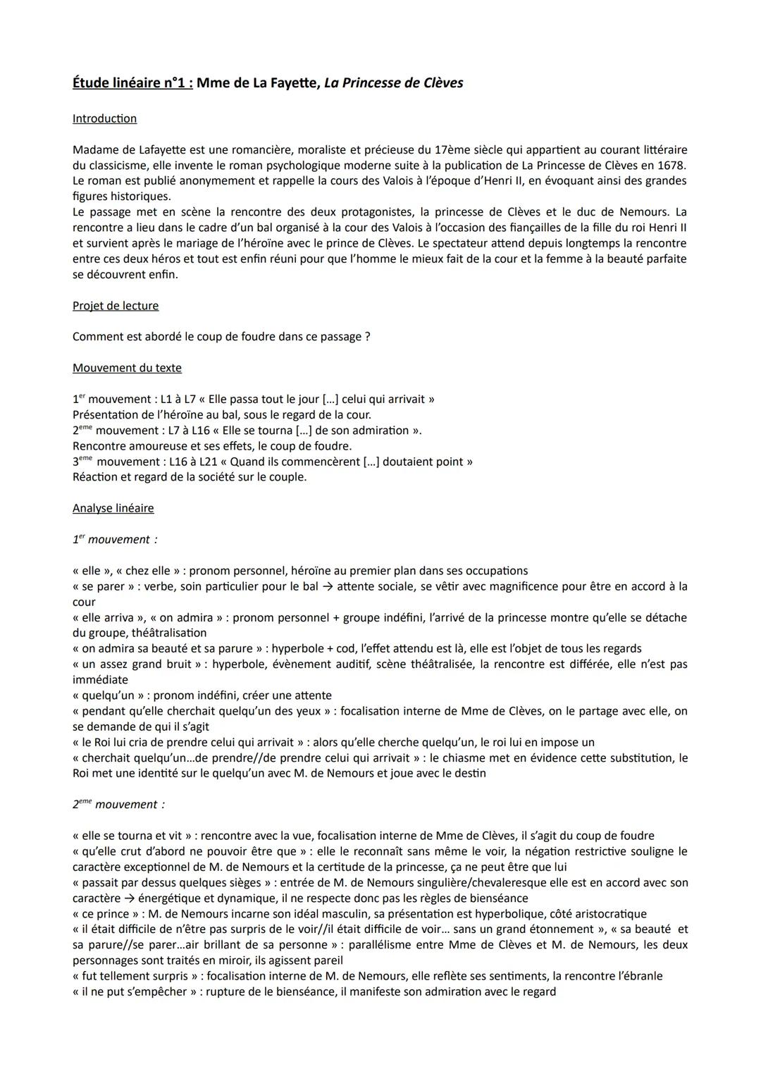 # Étude linéaire n°1: Mme de La Fayette, La Princesse de Clèves

Introduction

Madame de Lafayette est une romancière, moraliste et précieus
