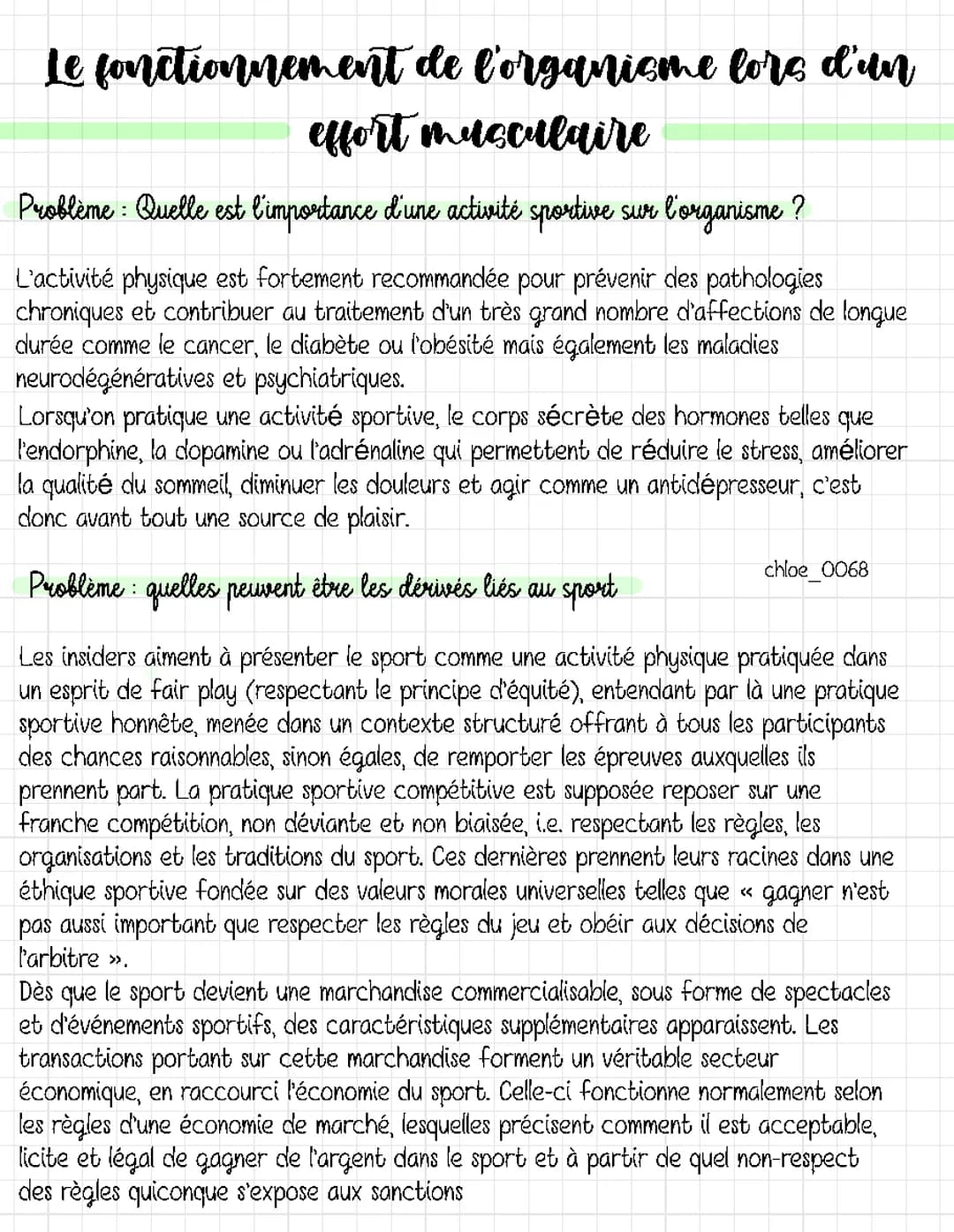 Le fonctionnement de l’organisme lors d’un effort musculaire 