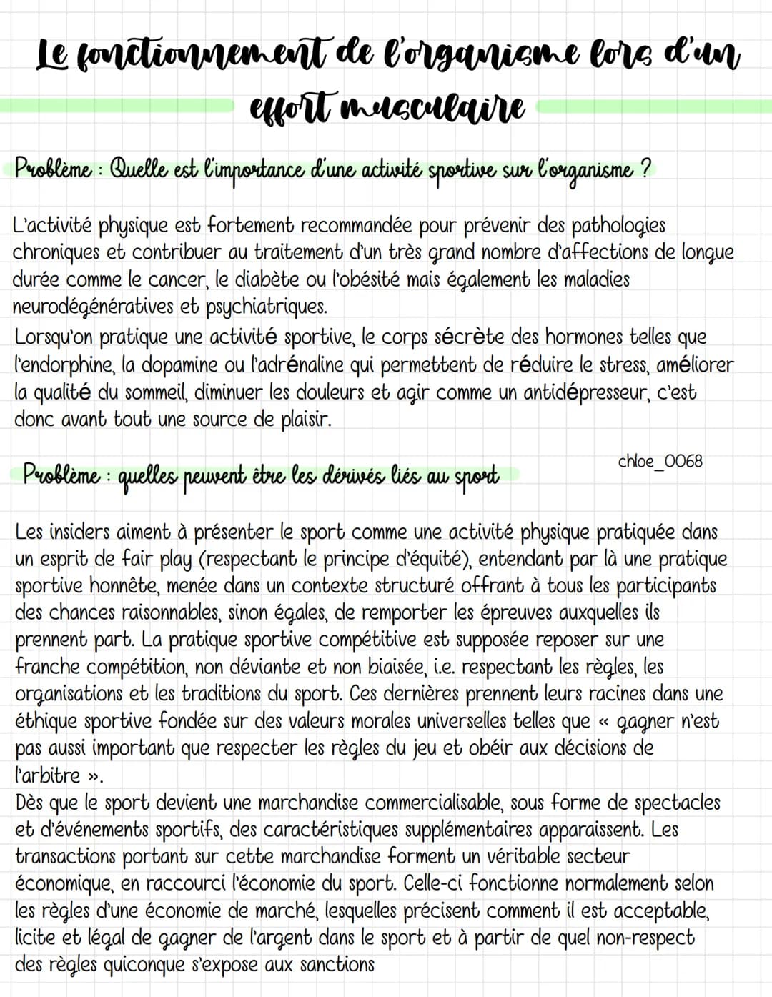 Le fonctionnement de l'organisme lors d'un
effort musculaire
Problème : Quelle est l'importance d'une activité sportive sur l'organisme ?
L'