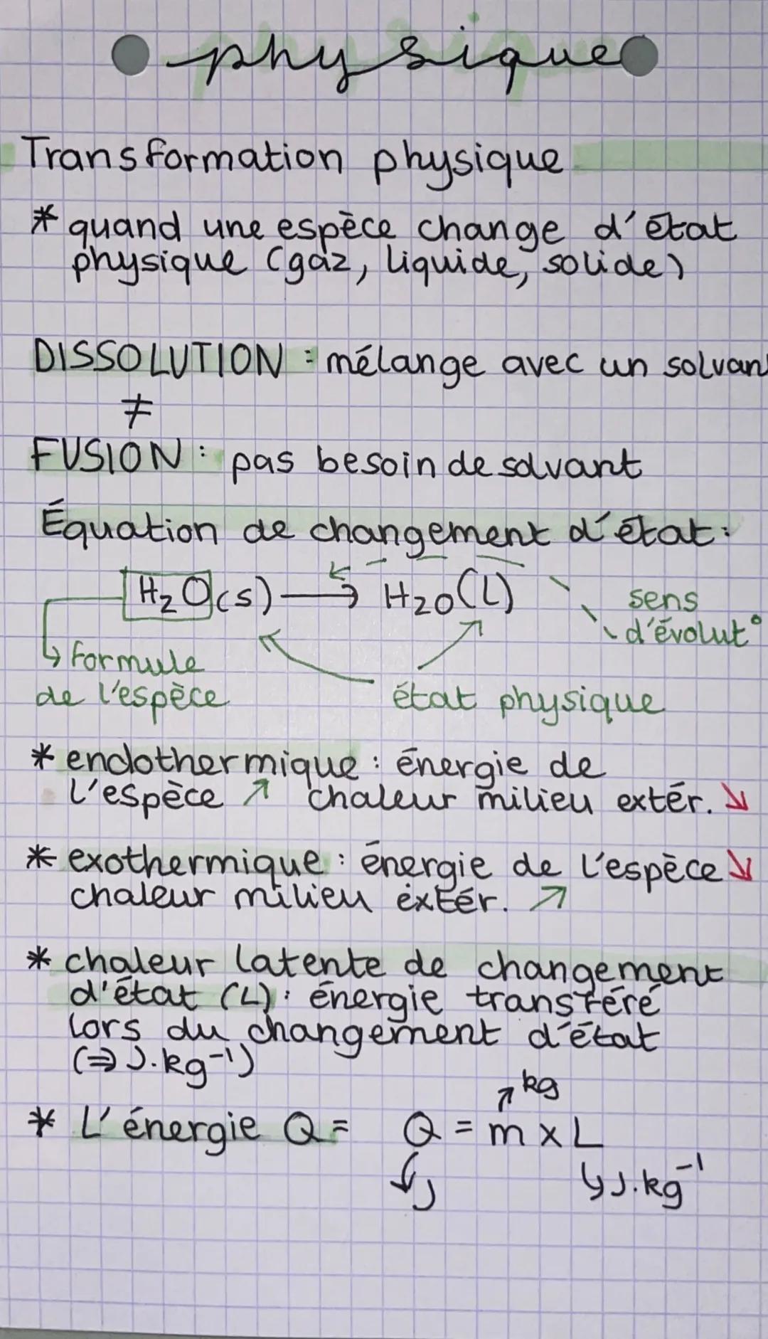 ● physique
Transformation physique
* quand une espèce change d'état
physique (gaz, liquide, solide)
DISSOLUTION mélange avec un solvan!
#
FU