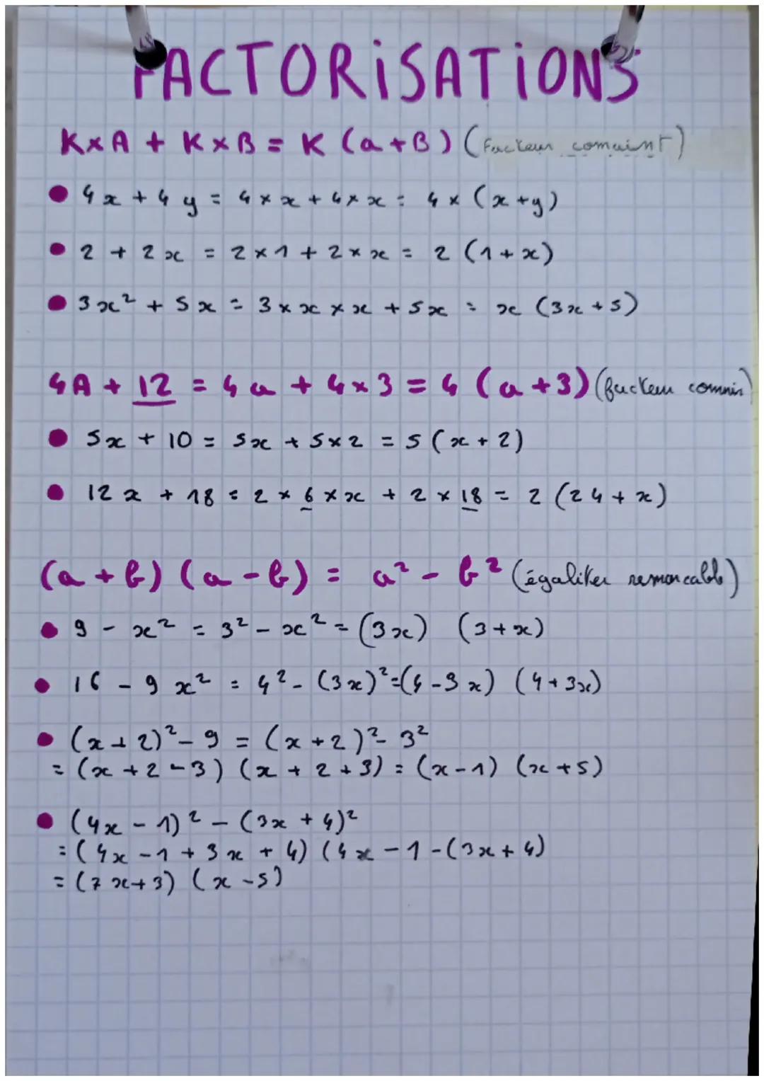 # FACTORISATION'S

KXA + KXB = K (a+b) (Fucker comaint)

*   4 x + 4y = 4xx+4xx: 4x (x+y)

*   2 + 2x = 2 x 1 + 2 x x = 2(1+x)

*   3x²+5x =