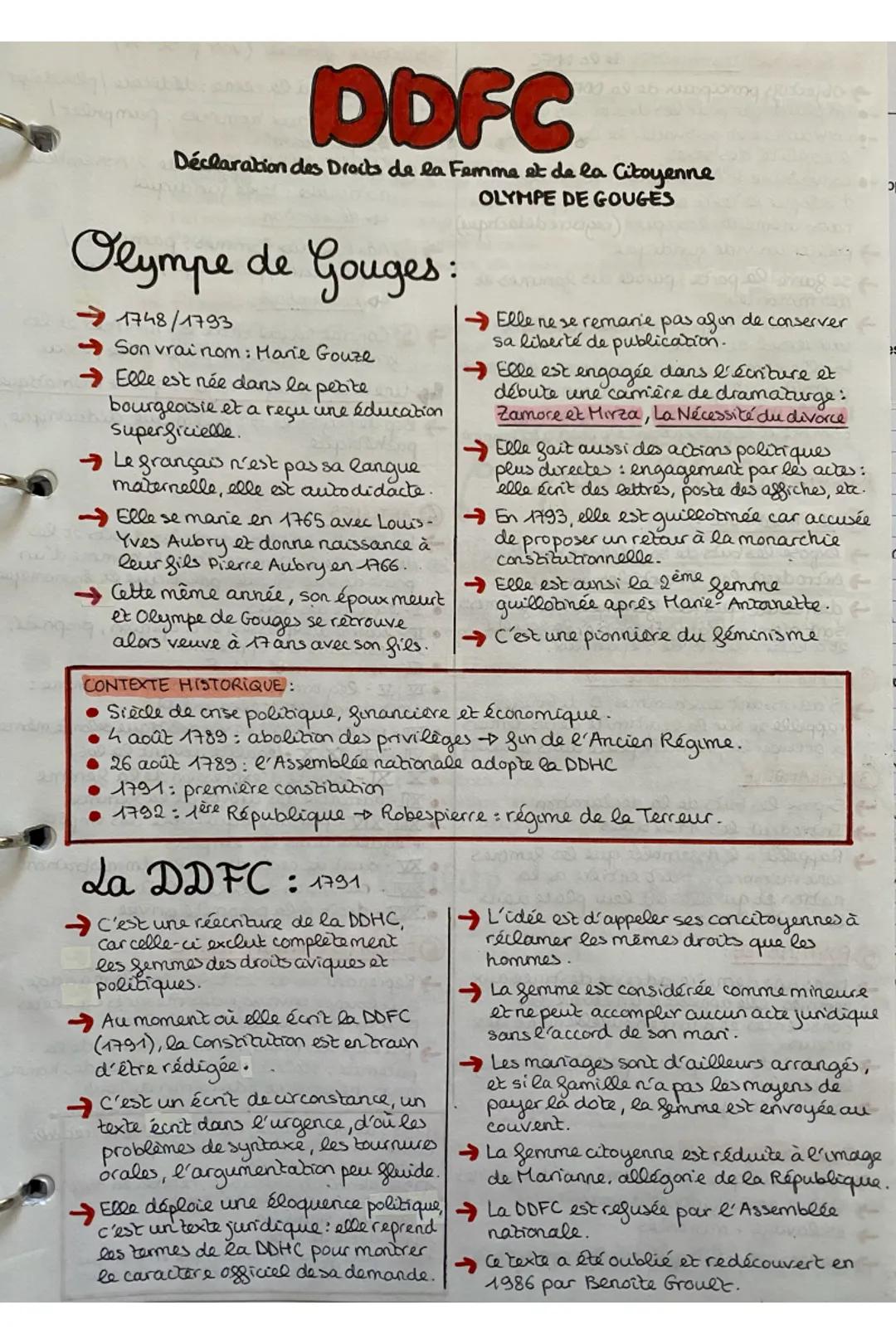Déclaration des Droits de la Femme et de la Citoyenne : Olympe de Gouges - Résumé et Analyse