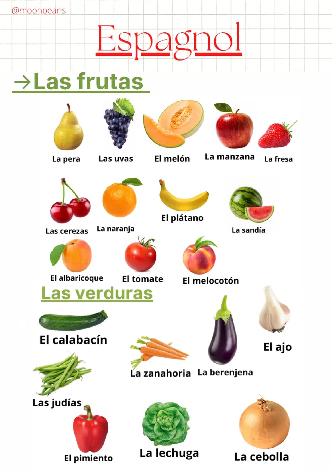 Aprender Español: Frutas y Verduras, Ejercicios y Listas
