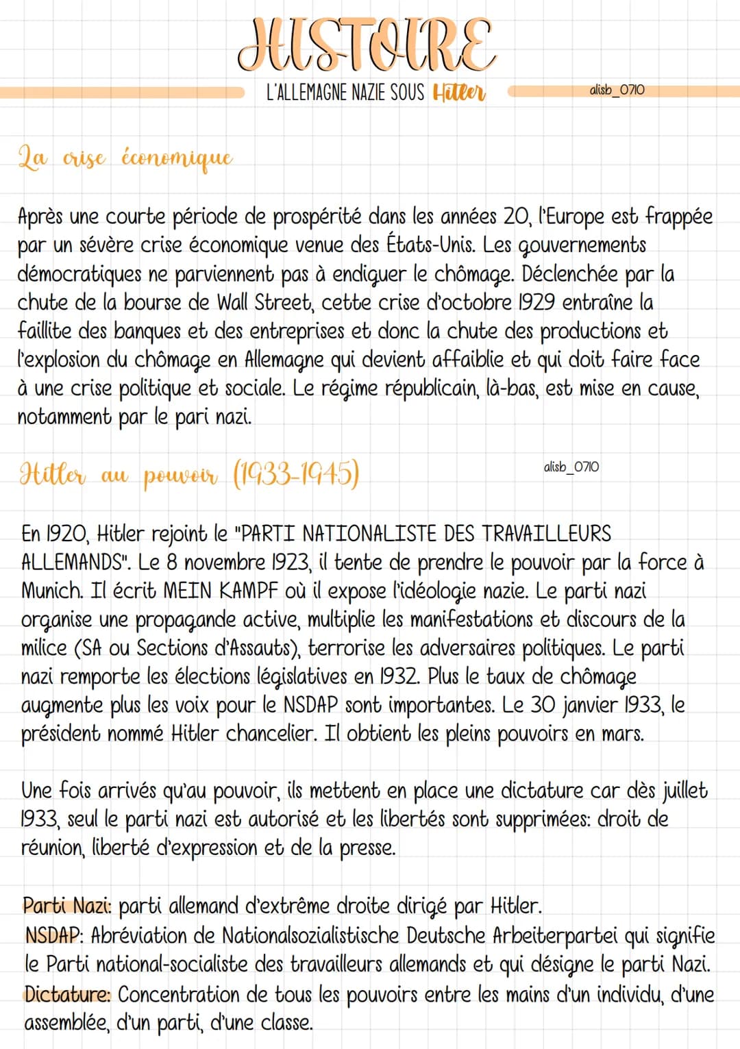 JUSTOIRE
L'ALLEMAGNE NAZIE SOUS Hitler
alisb_0710
2a crise économique
Après une courte période de prospérité dans les années 20, l'Europe es