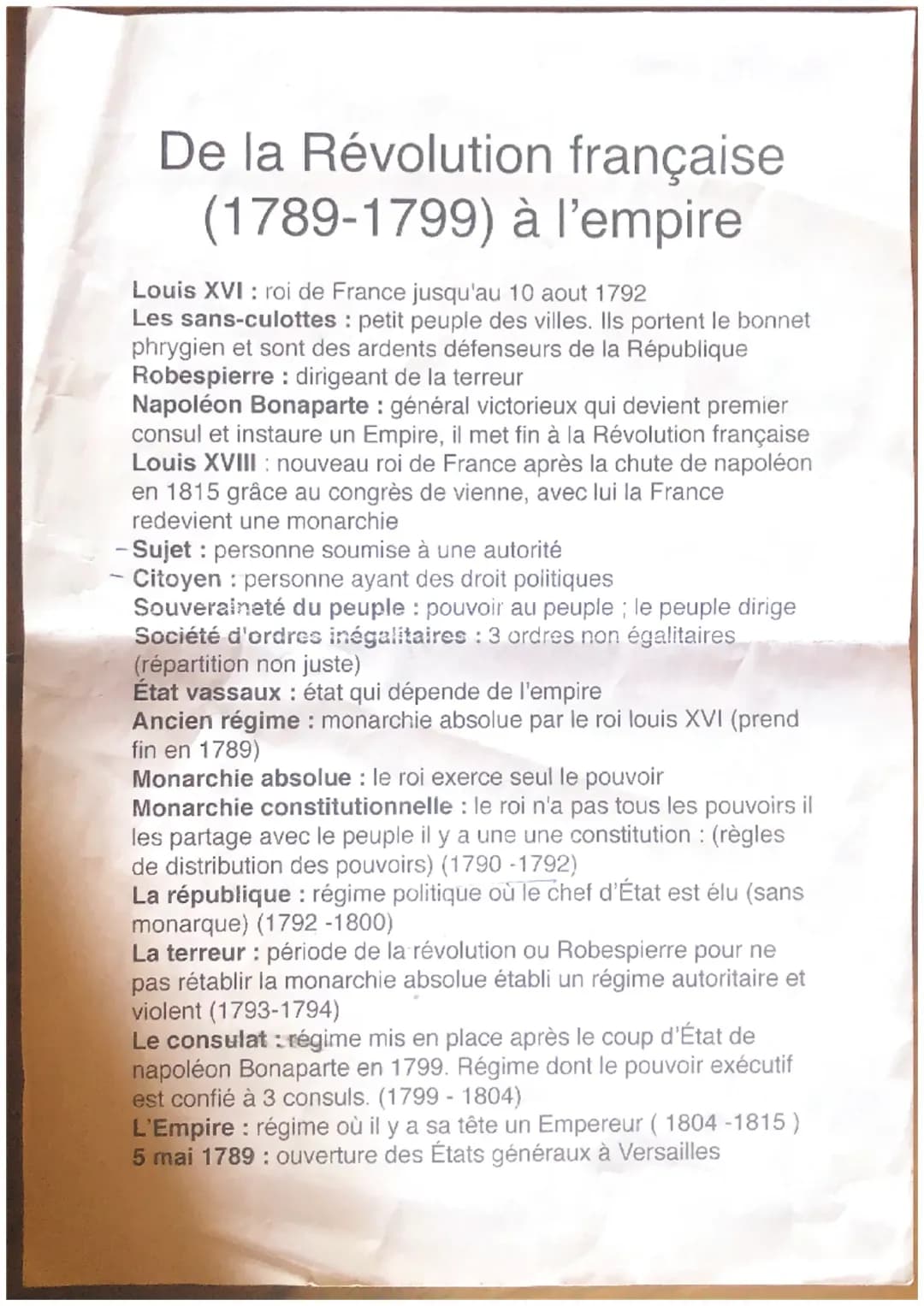 De la révolution à l’empire