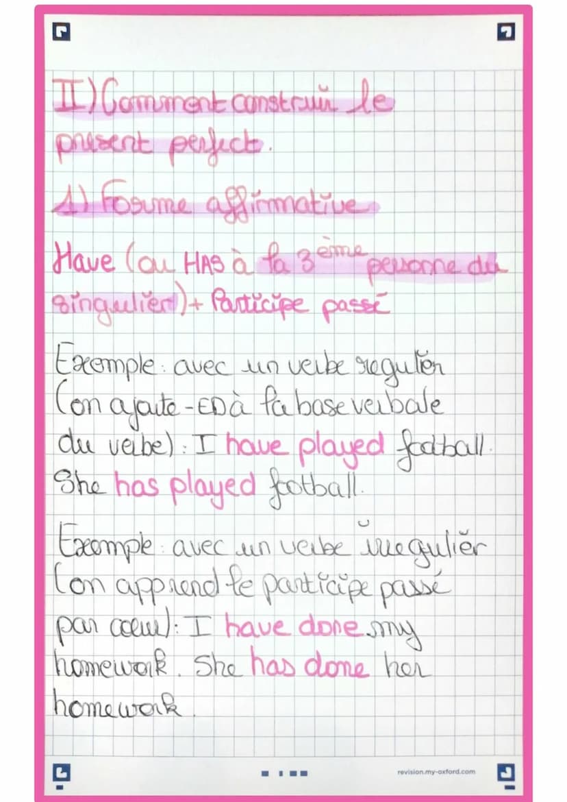 Anglais: Present perfect
En anglais, nous employons le present
perfect pau parler d'une action
anterieur qui a un impact sur
le present.
G
A