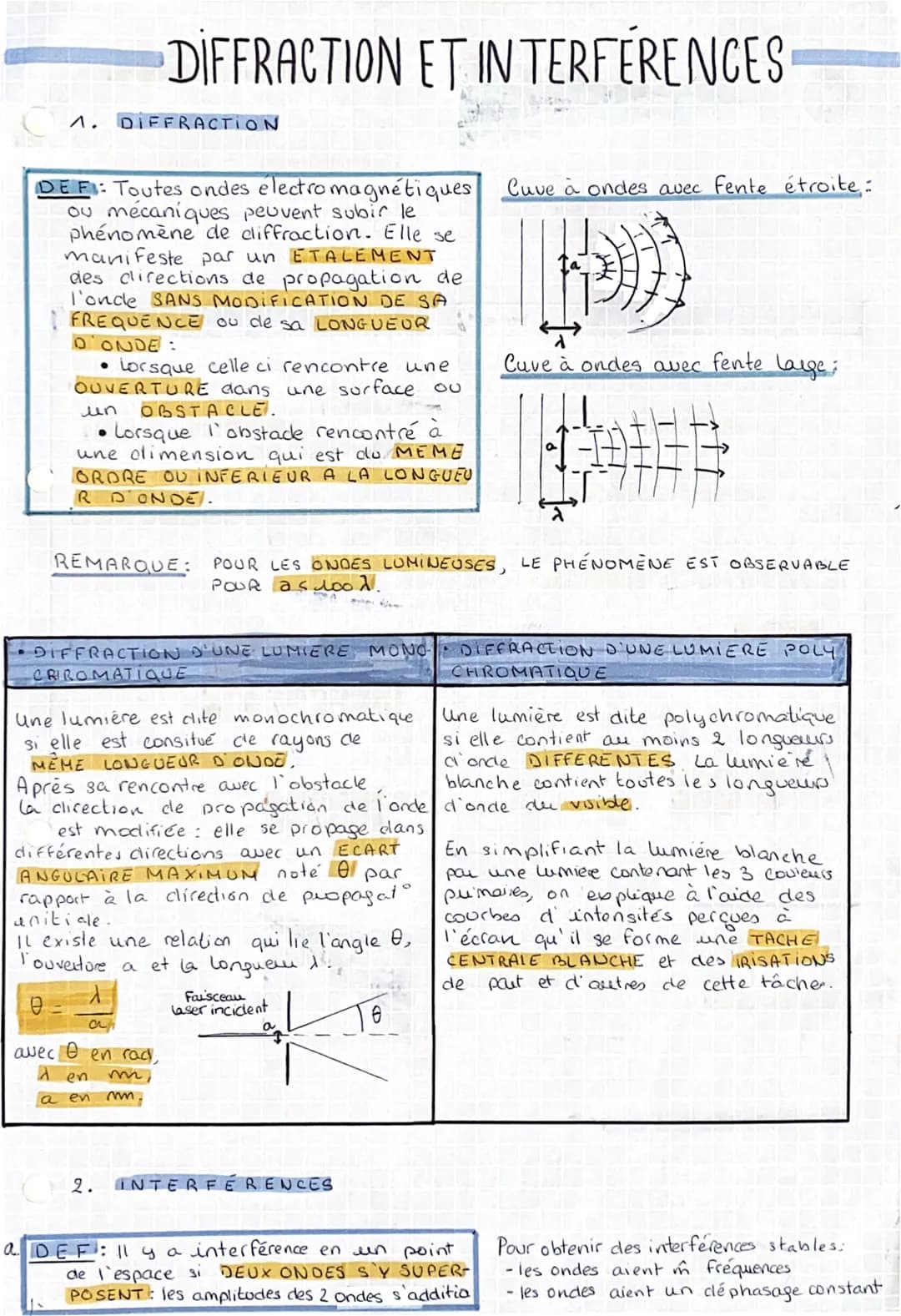 1. DIFFRACTION
DEF: Toutes ondes electromagnétiques Cuve à ondes avec fente étroite:
ou mécaniques peuvent subir le
phénomène de cliffractio