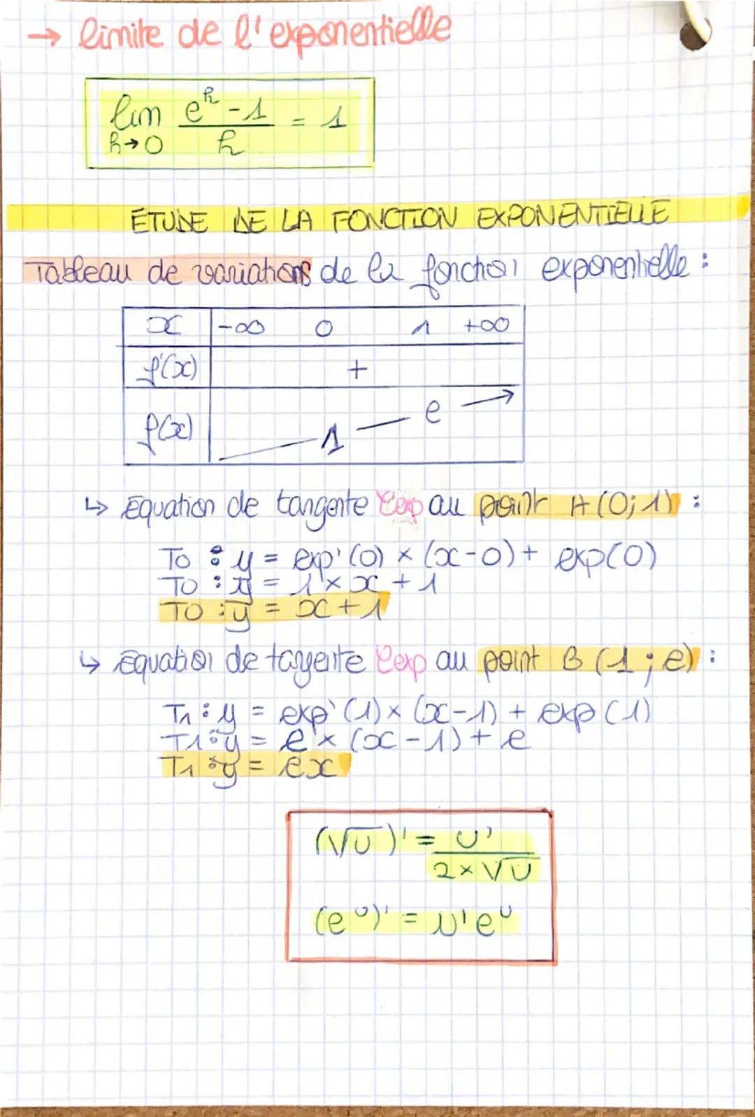 # C7. Exponentiadke

DEFINIT ET PREMIERES CONSEQUENCES

sot fest une fonction denivable sur IR tel que f' = f et
f(0) = 1: dette fonction es