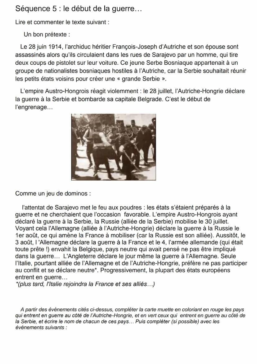 La première guerre mondiale
La guerre de 1914-1918 a été le premier conflit généralisé, entraînant dans la guerre un nombre
important de pay