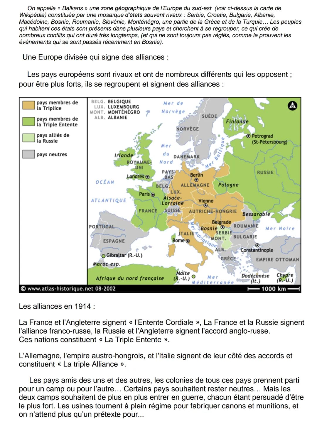 La première guerre mondiale
La guerre de 1914-1918 a été le premier conflit généralisé, entraînant dans la guerre un nombre
important de pay