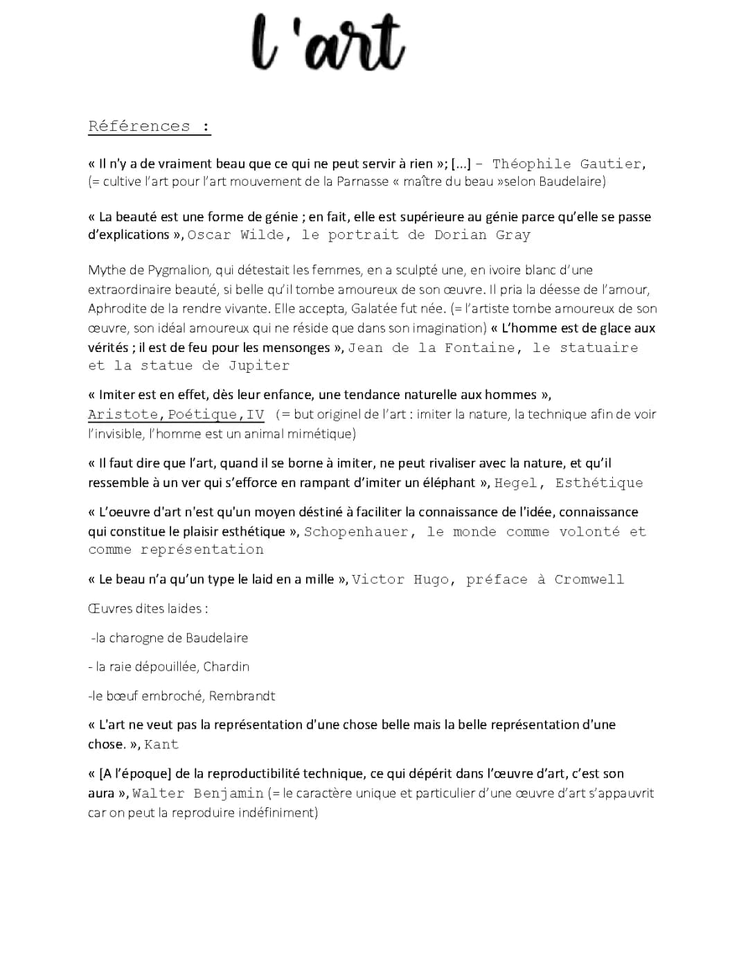 Comment définir l'art en philosophie terminale ? Fiche de révision et dissertation