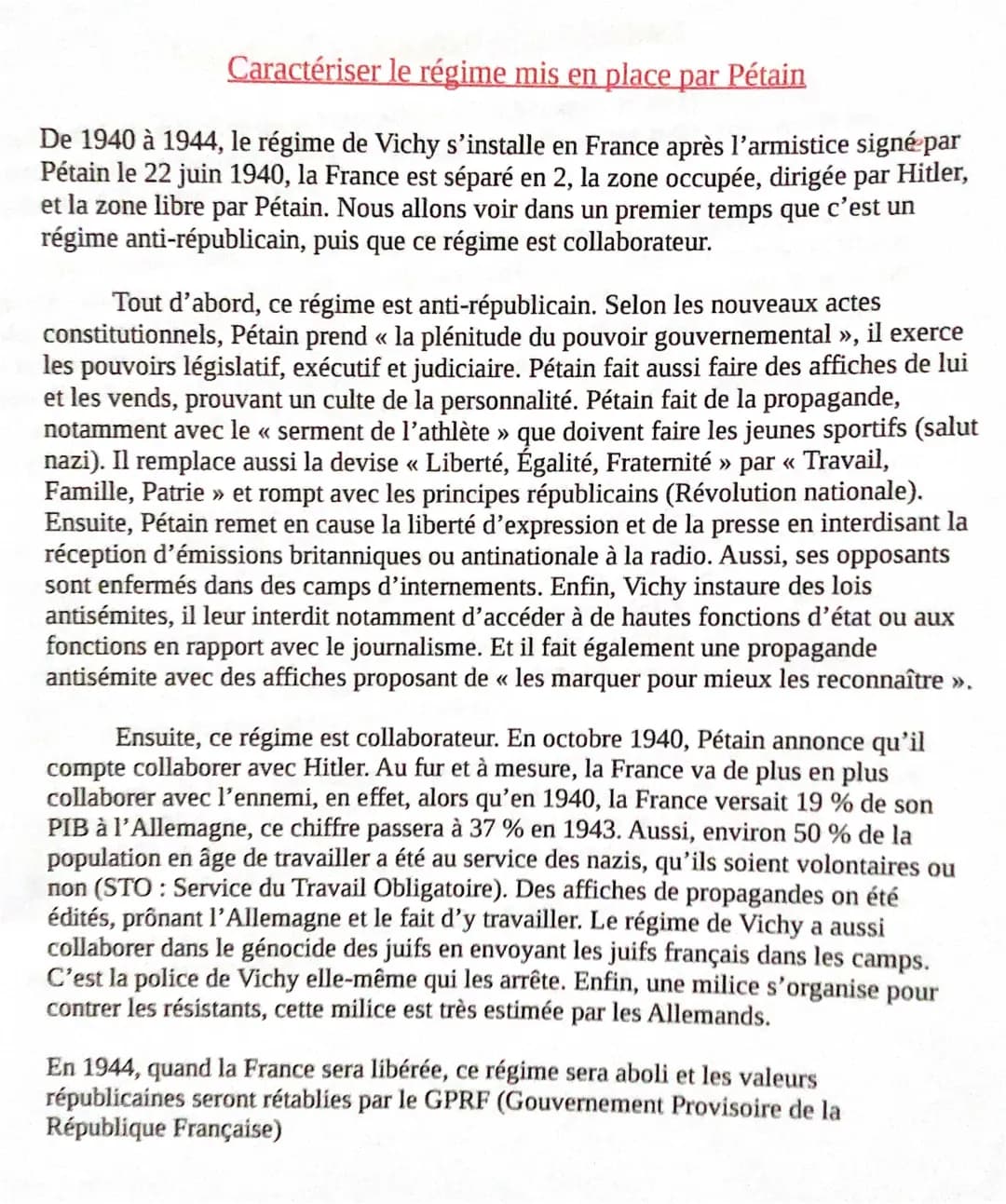Résumé du Régime de Vichy: Dictature, Collaboration, et Antisémitisme