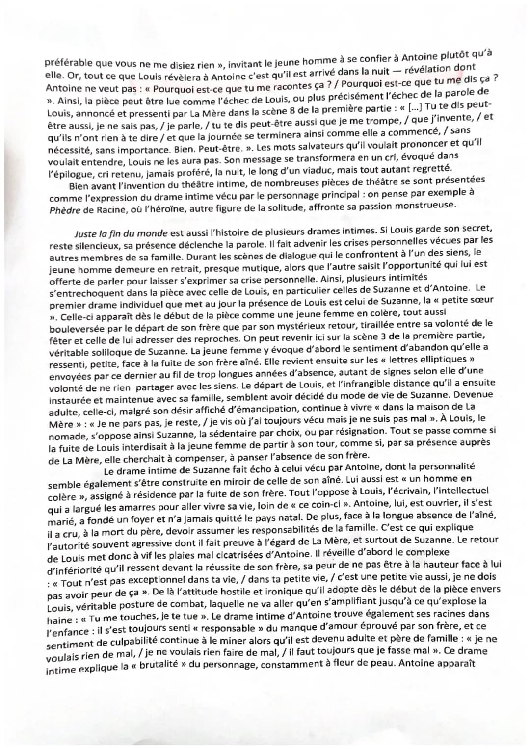 Dissertation : Juste la fin du monde est-ce seulement un drame intime?
L'intitulé du sujet invite à interroger la portée de la pièce de Jean