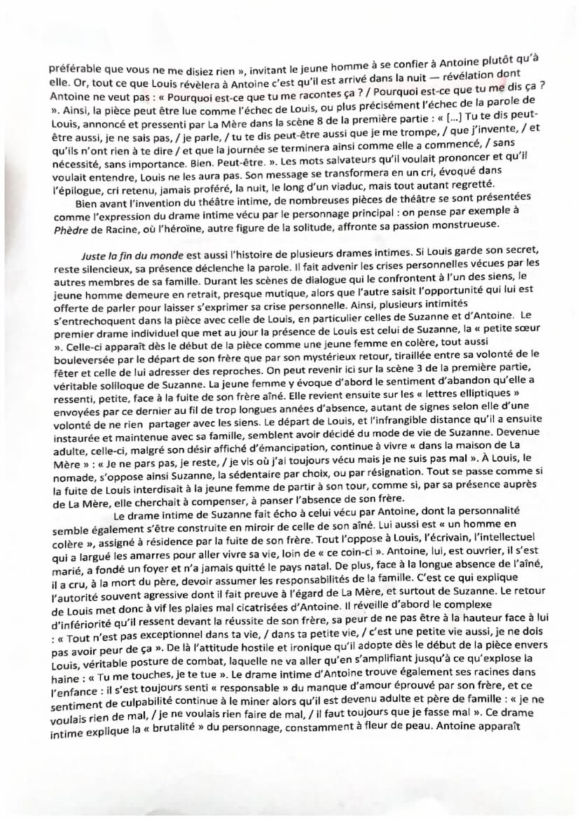 Dissertation : Juste la fin du monde est-ce seulement un drame intime?
L'intitulé du sujet invite à interroger la portée de la pièce de Jean