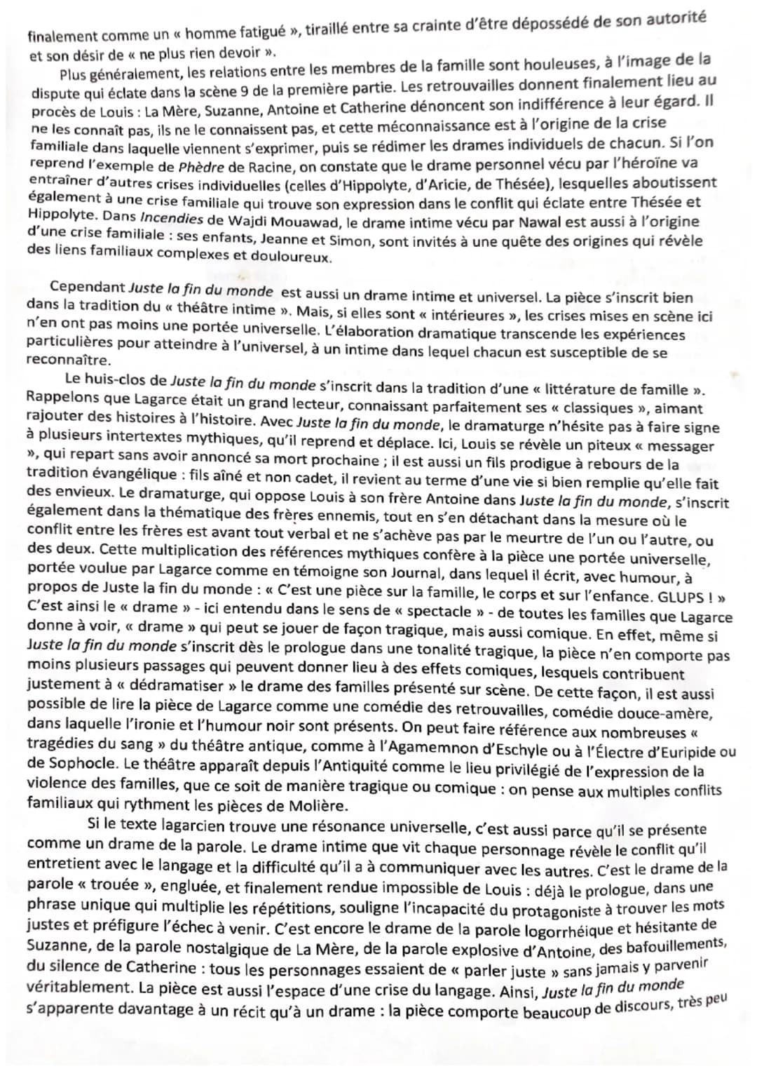 Dissertation : Juste la fin du monde est-ce seulement un drame intime?
L'intitulé du sujet invite à interroger la portée de la pièce de Jean