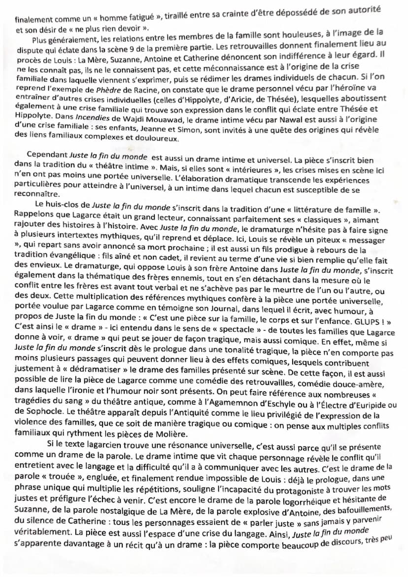 Dissertation : Juste la fin du monde est-ce seulement un drame intime?
L'intitulé du sujet invite à interroger la portée de la pièce de Jean