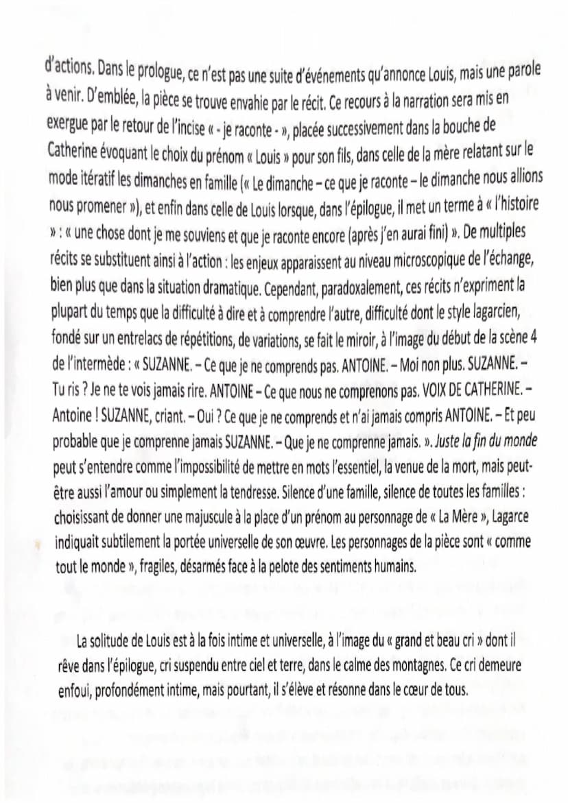 Dissertation : Juste la fin du monde est-ce seulement un drame intime?
L'intitulé du sujet invite à interroger la portée de la pièce de Jean