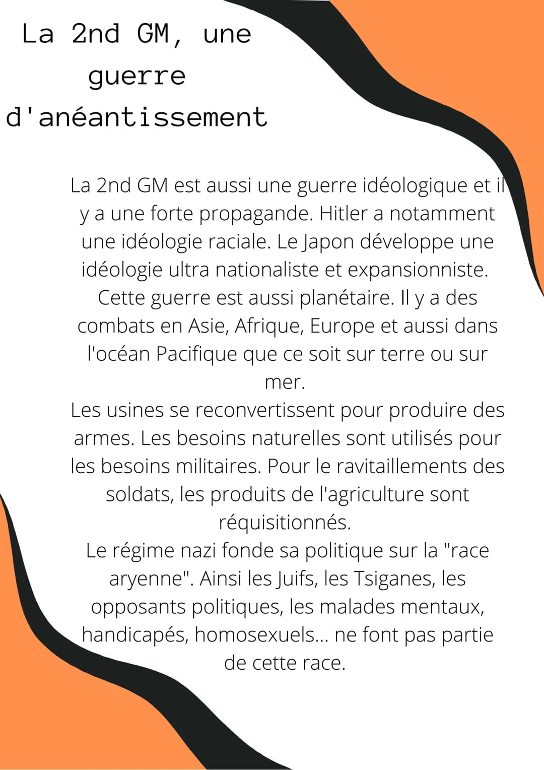 La 2nd GM, une
guerre
d'anéantissement
1er septembre 1939: Allemagne envahit Ouest
de la Pologne. URSS envahit Est du pays. Défaite
des polo