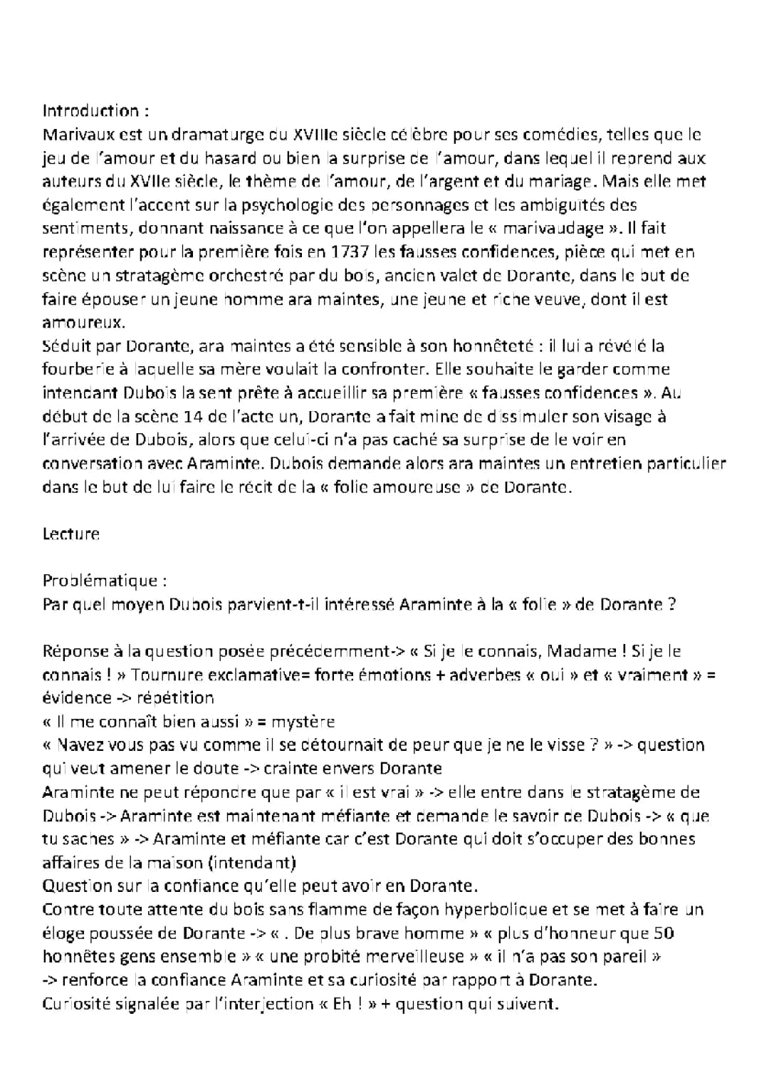 Analyse linéaire Les Fausses Confidences: Actes et Scènes Clés