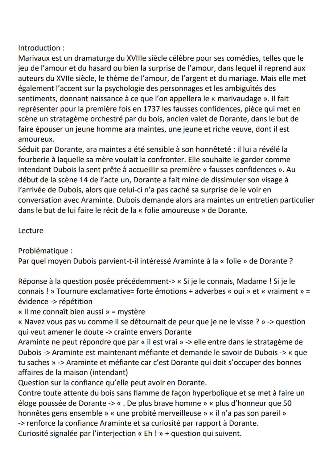 Introduction :
Marivaux est un dramaturge du XVIIIe siècle célèbre pour ses comédies, telles que le
jeu de l'amour et du hasard ou bien la s