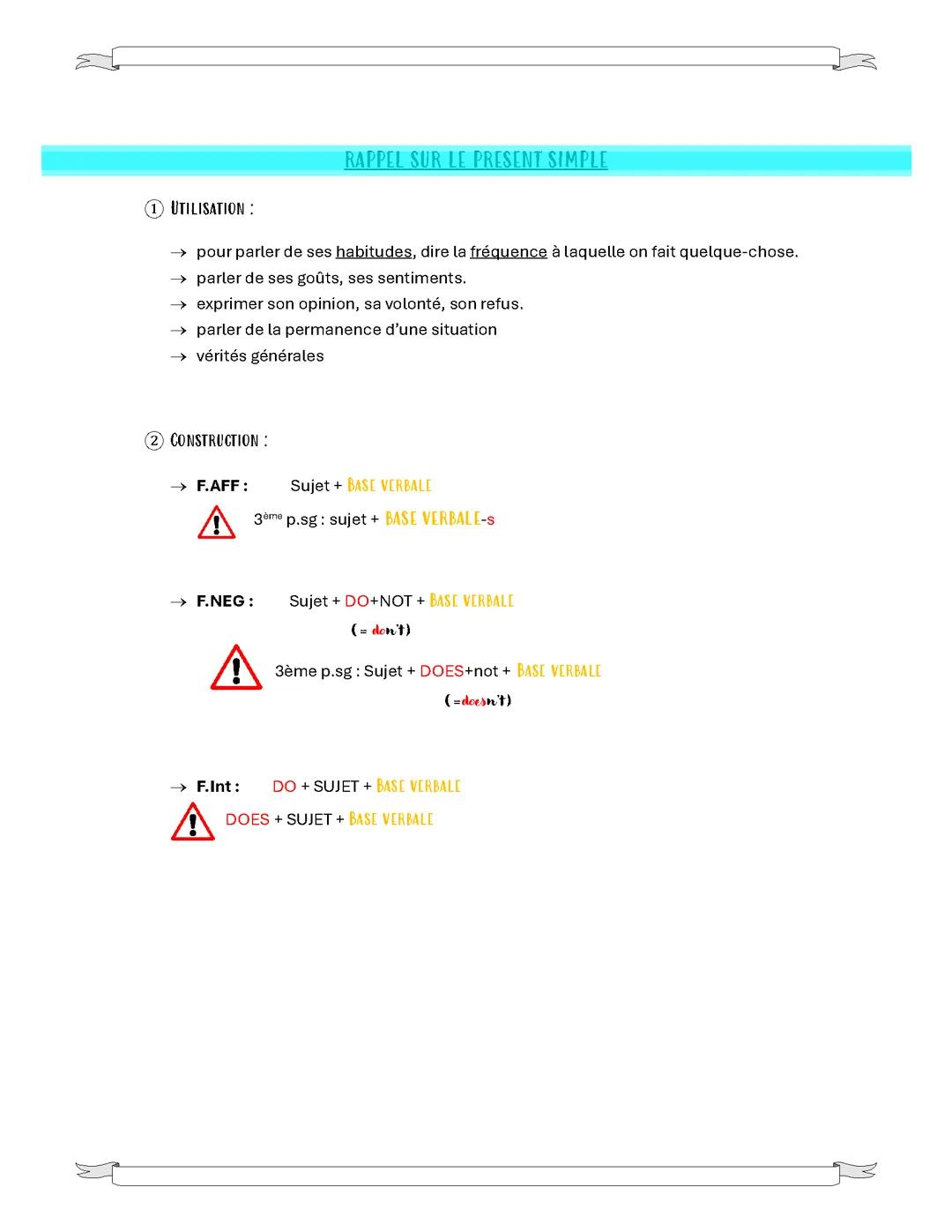 Le passé simple Anglais