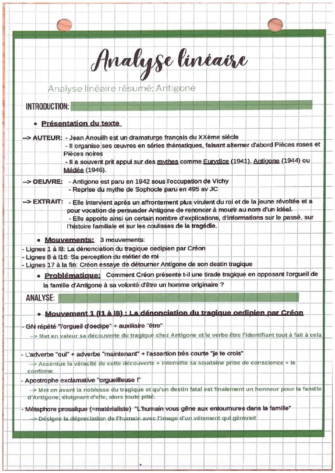Analyse linéaire Antigone 