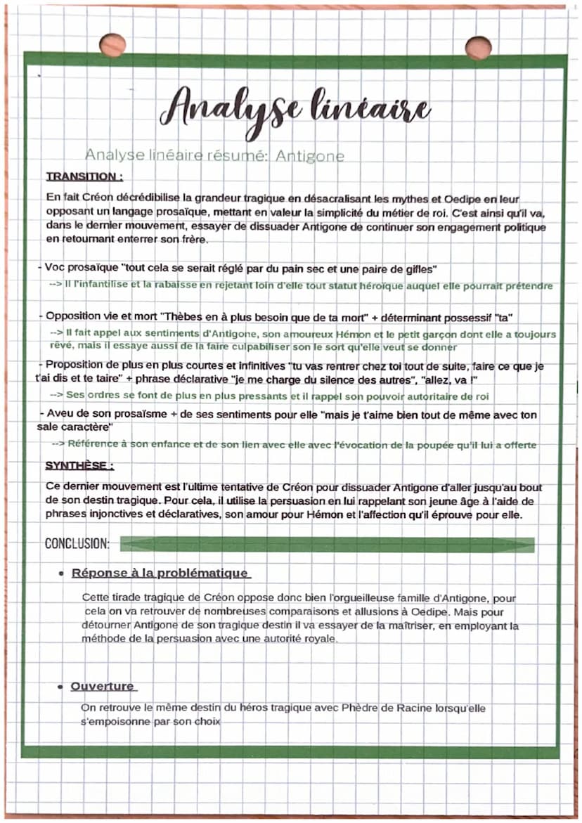 Analyse lintaire
Analyse linéaire résumé: Antigone
INTRODUCTION:
• Présentation du texte
--> AUTEUR: -Jean Anouilh est un dramaturge françai