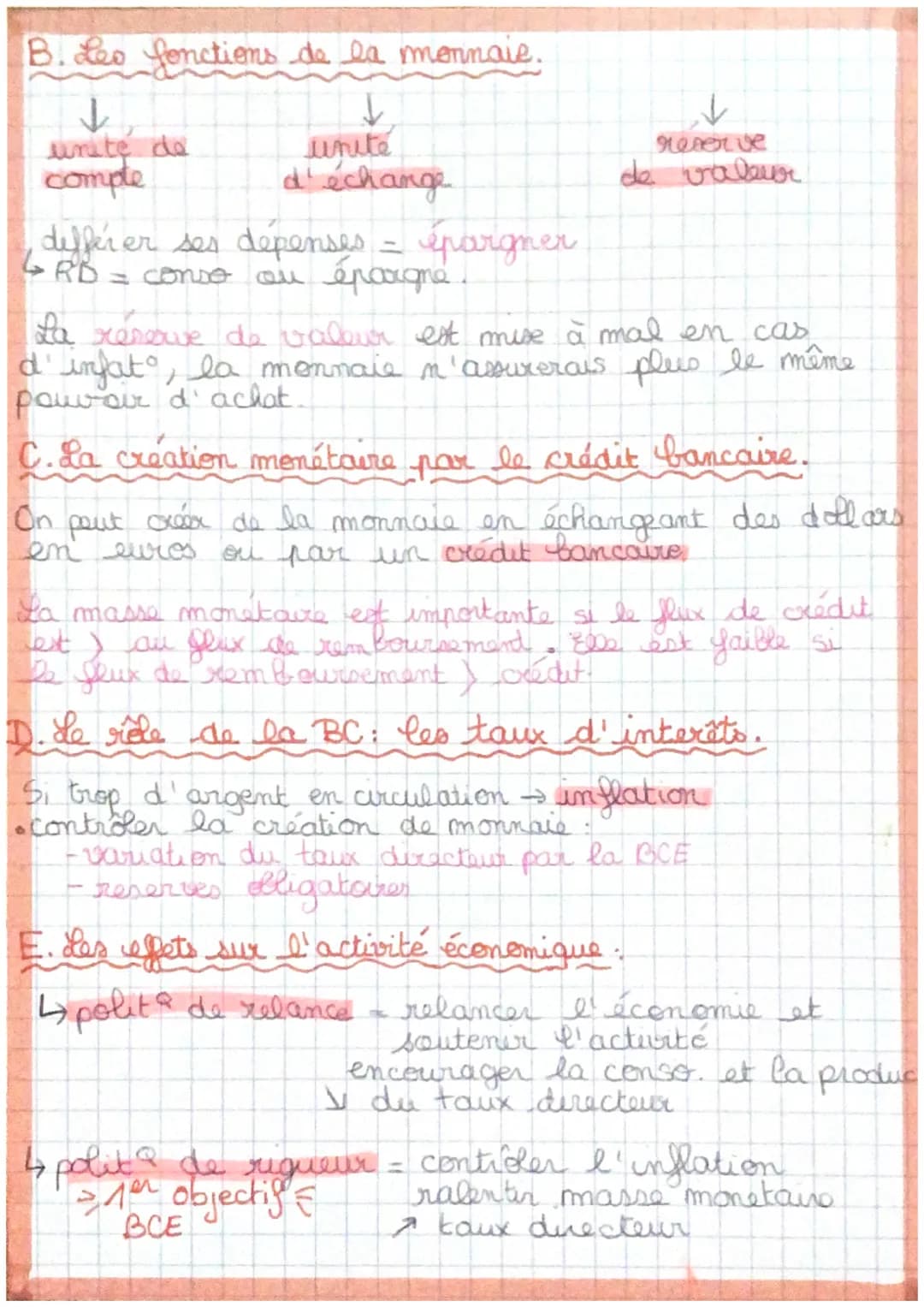 CR.3
S.E.S
LA MONNAIE
ECONOMIE
A. Les formes de la monnaie
> la monnaie divisionnaire (ou métallique)
is pièces de 1€, 2 € __
↳ crée par le 