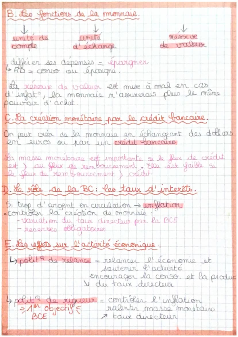 CR.3
S.E.S
LA MONNAIE
ECONOMIE
A. Les formes de la monnaie
> la monnaie divisionnaire (ou métallique)
is pièces de 1€, 2 € __
↳ crée par le 